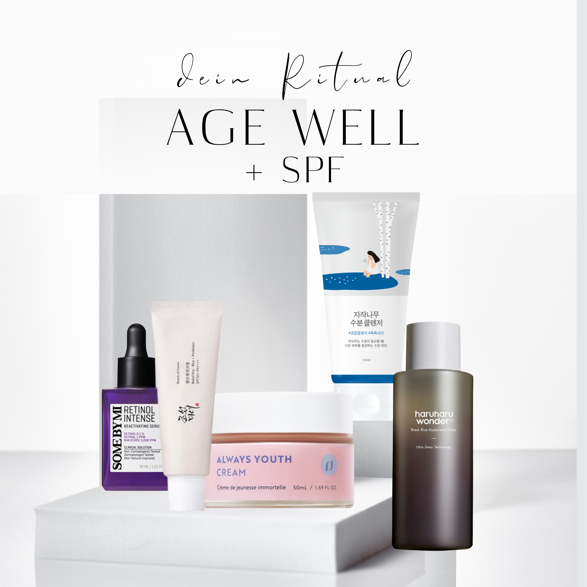 Morgen- & Abendroutine 'Age Well' + LSF50 + Retinol, Retinal, Bakuchiol