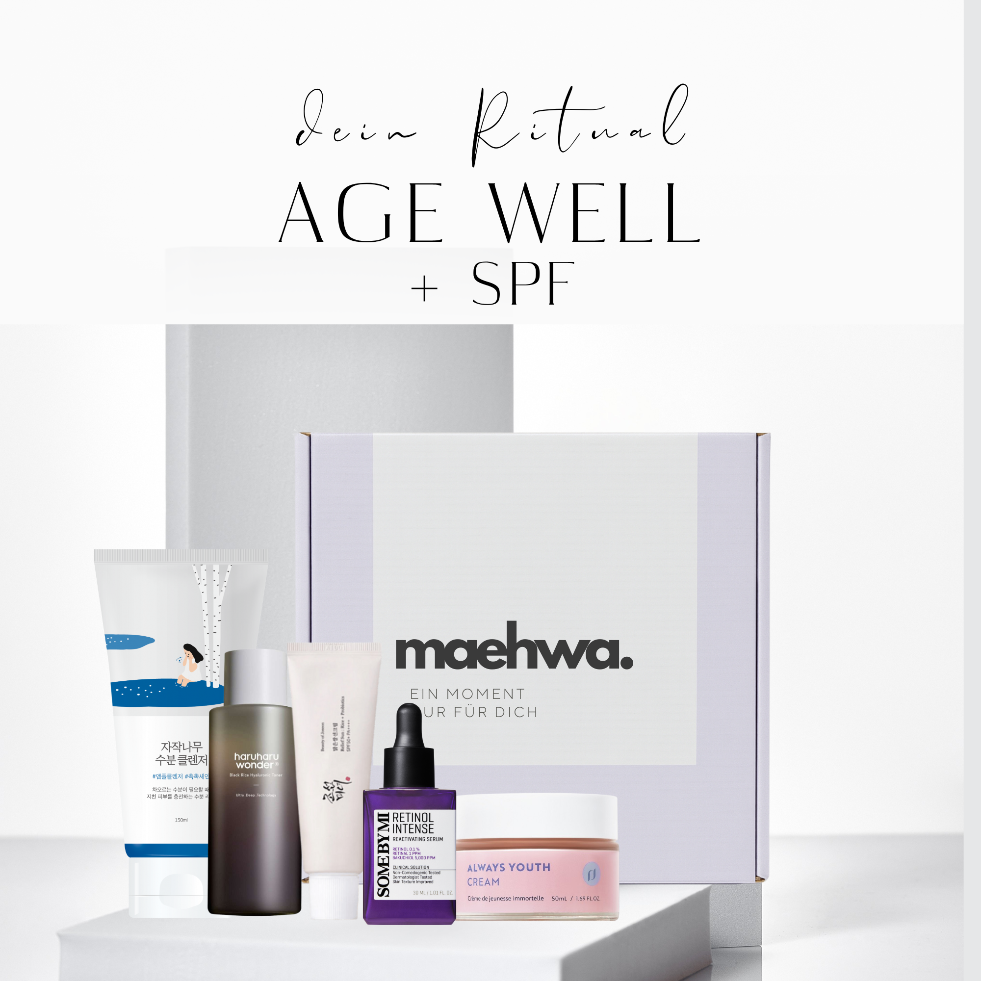 Morgen- & Abendroutine 'Age Well' + LSF50 + Retinol, Retinal, Bakuchiol