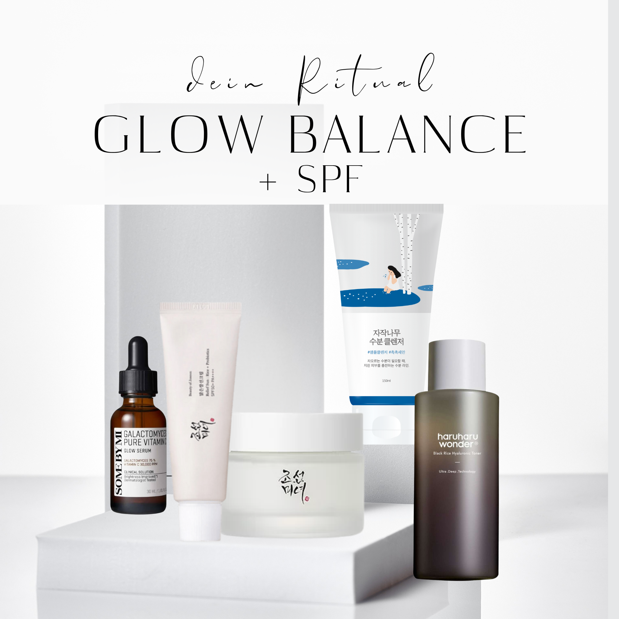 Morgen- & Abendroutine 'Glow Balance' + LSF50 + Vit C, Hyaluronsäure, Niacinamid